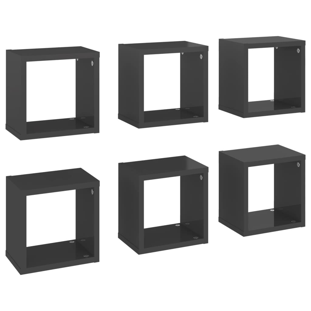 vidaXL Wall Cube Shelves 6 pcs High Gloss Grey 22x15x22 cm