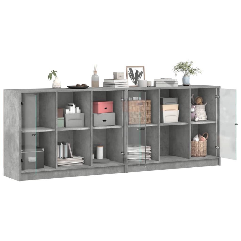 vidaXL Bookcase with Doors Concrete Grey 204x37x75 cm Engineered Wood