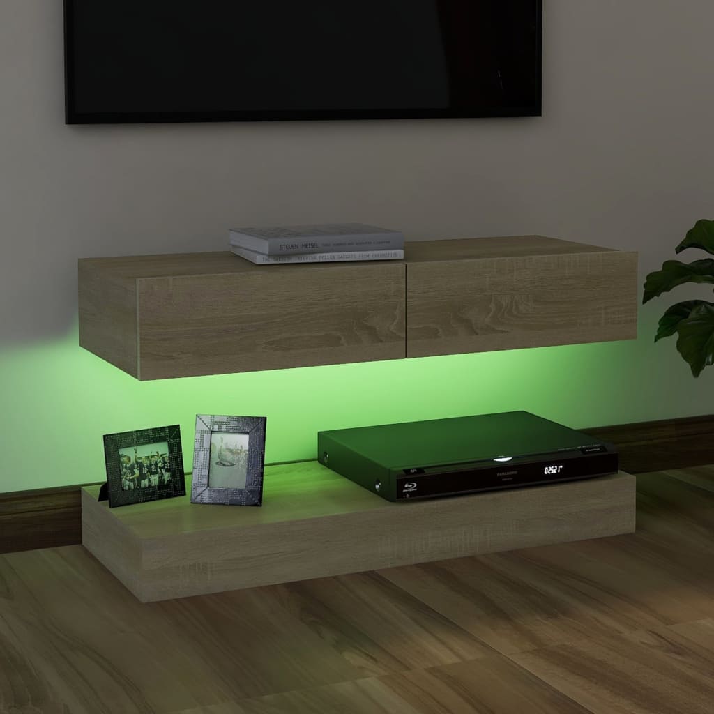 vidaXL TV Cabinet with LED Lights Sonoma Oak 90x35 cm