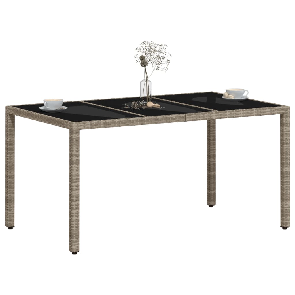 vidaXL Garden Table with Glass Top Light Grey 150x90x75 cm Poly Rattan