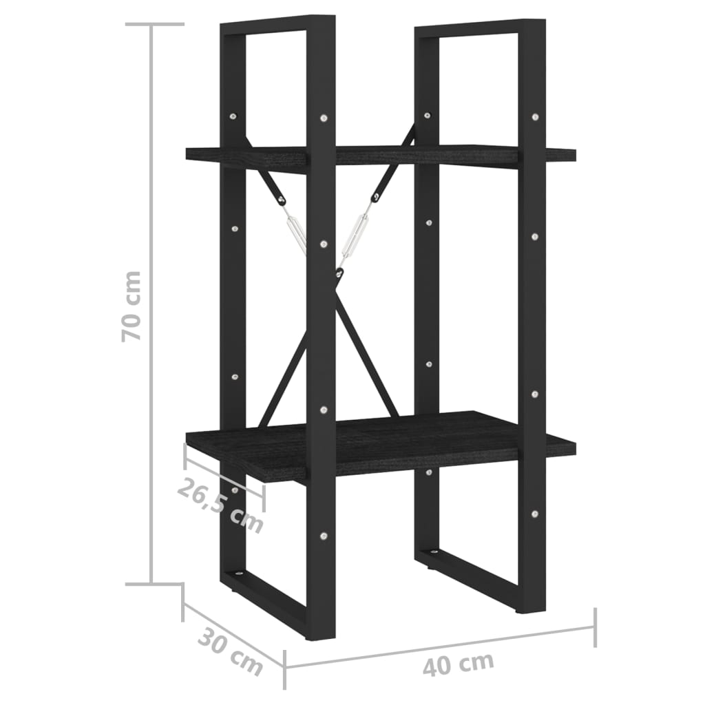 vidaXL 2-Tier Book Cabinet Black 40x30x70 cm Solid Pine Wood