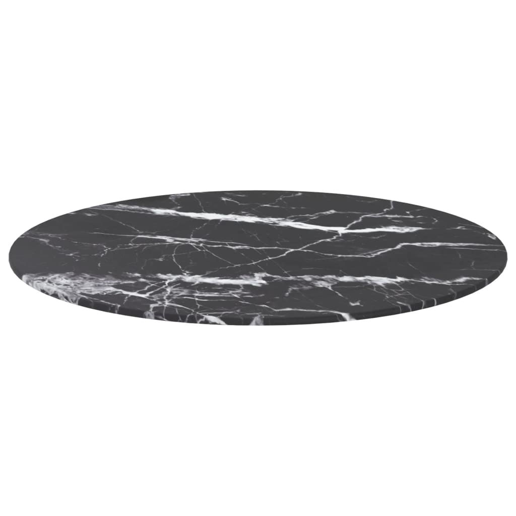 vidaXL Table Top Black Ø60x0.8 cm Tempered Glass with Marble Design