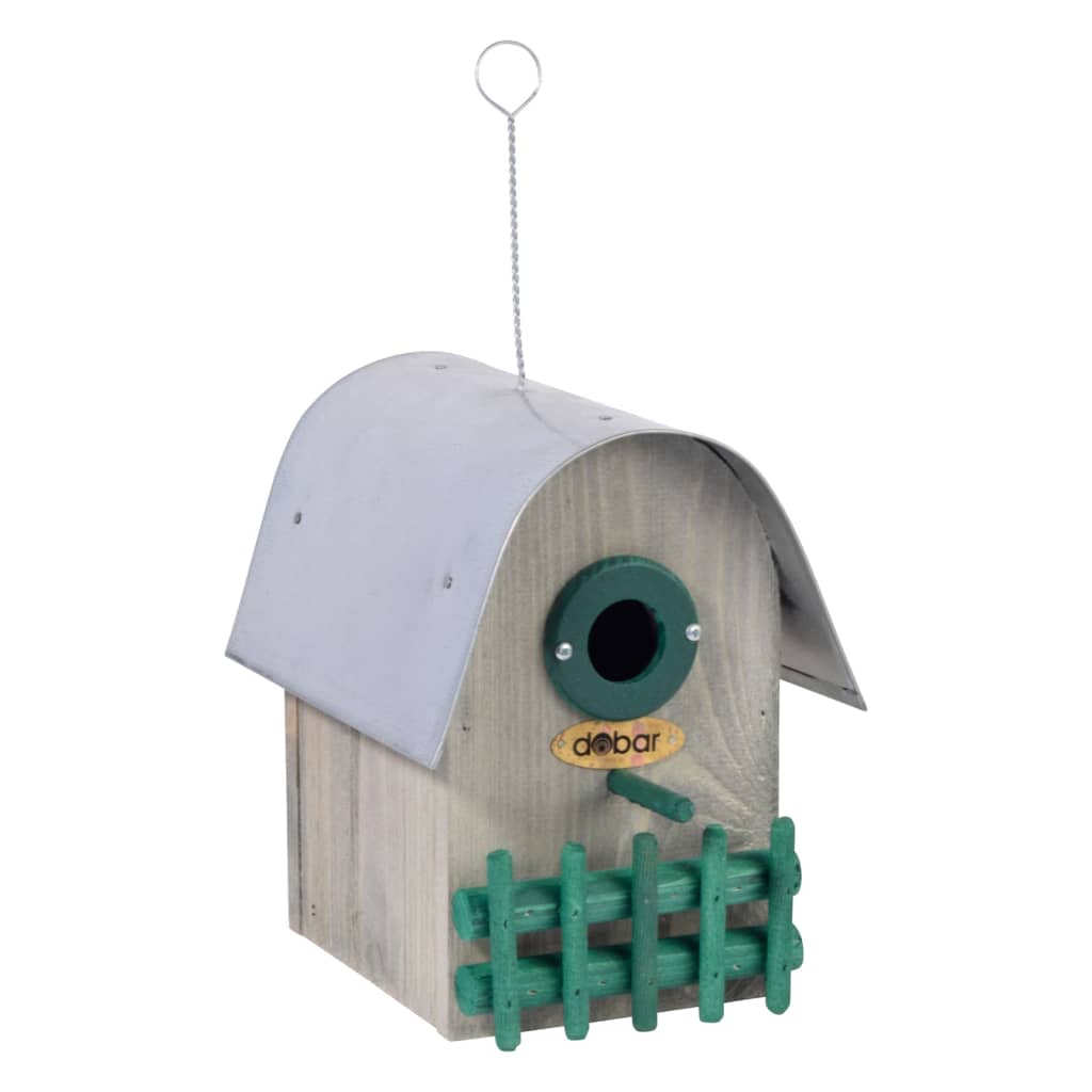 dobar Bird Nesting Box "Teak" with Zinc Rounded Roof Natural, Green and Silver