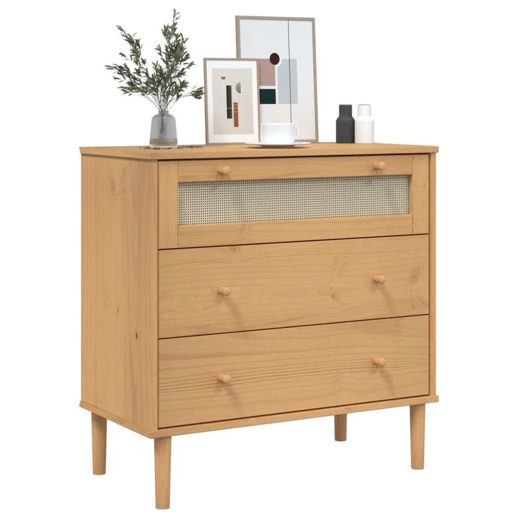vidaXL Drawer Cabinet SENJA Rattan Look Brown 80x40x80 cm Solid Wood Pine