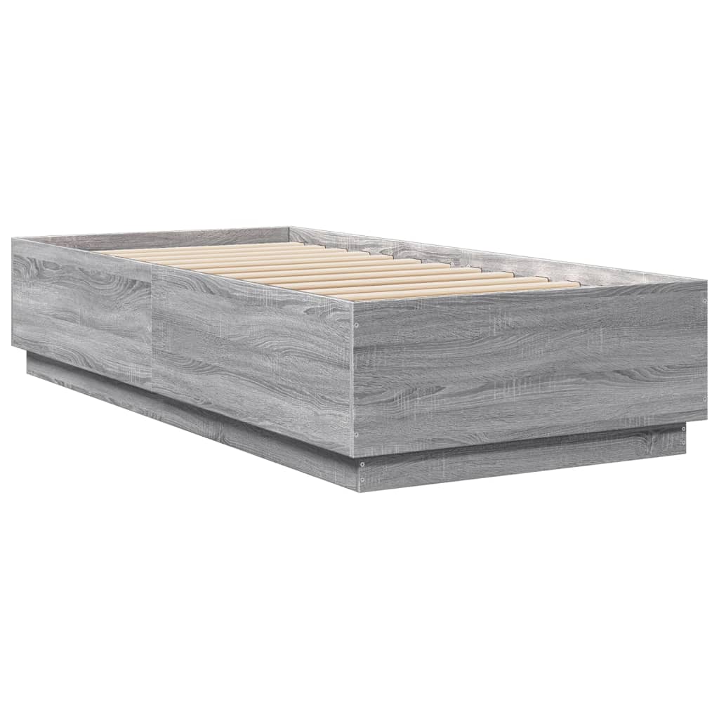 vidaXL Bed Frame with LED Lights Grey Sonoma 90x200 cm Engineered Wood