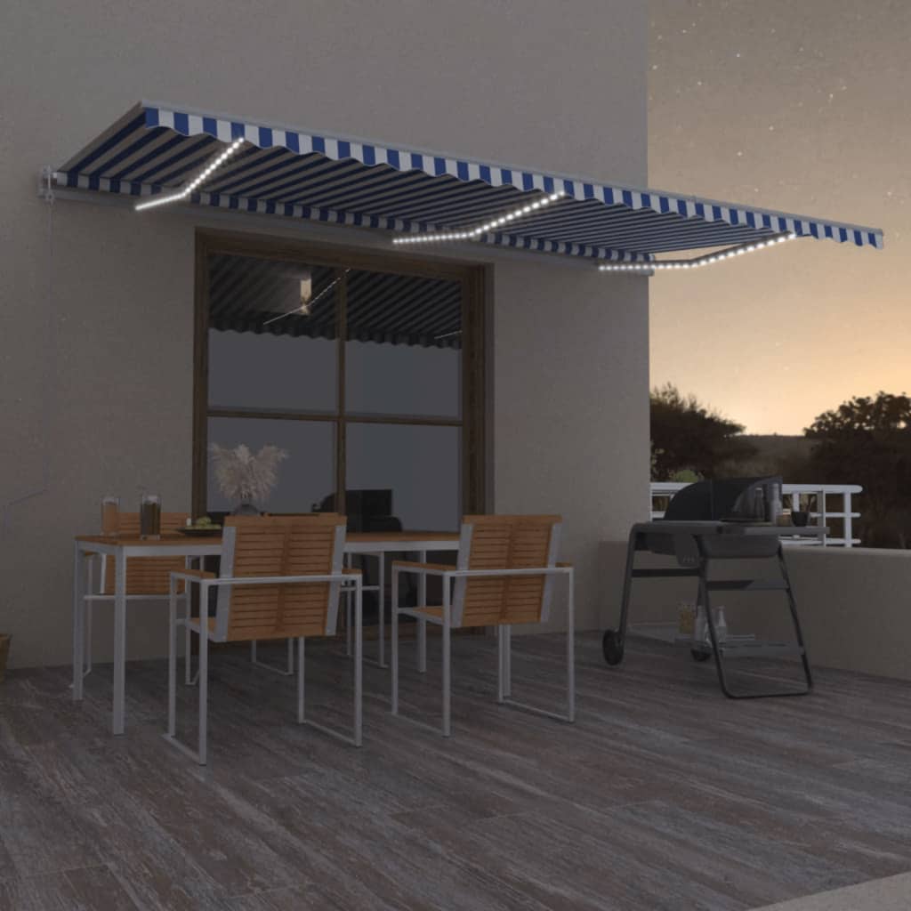 vidaXL Automatic Awning with LED&Wind Sensor 600x350 cm Blue and White