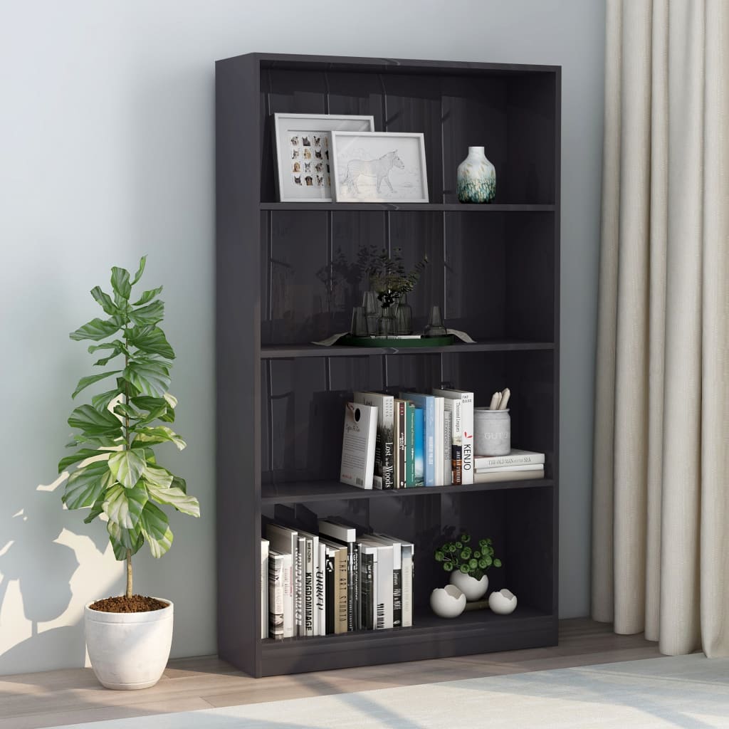 vidaXL 4-Tier Book Cabinet High Gloss Grey 80x24x142 cm Engineered Wood