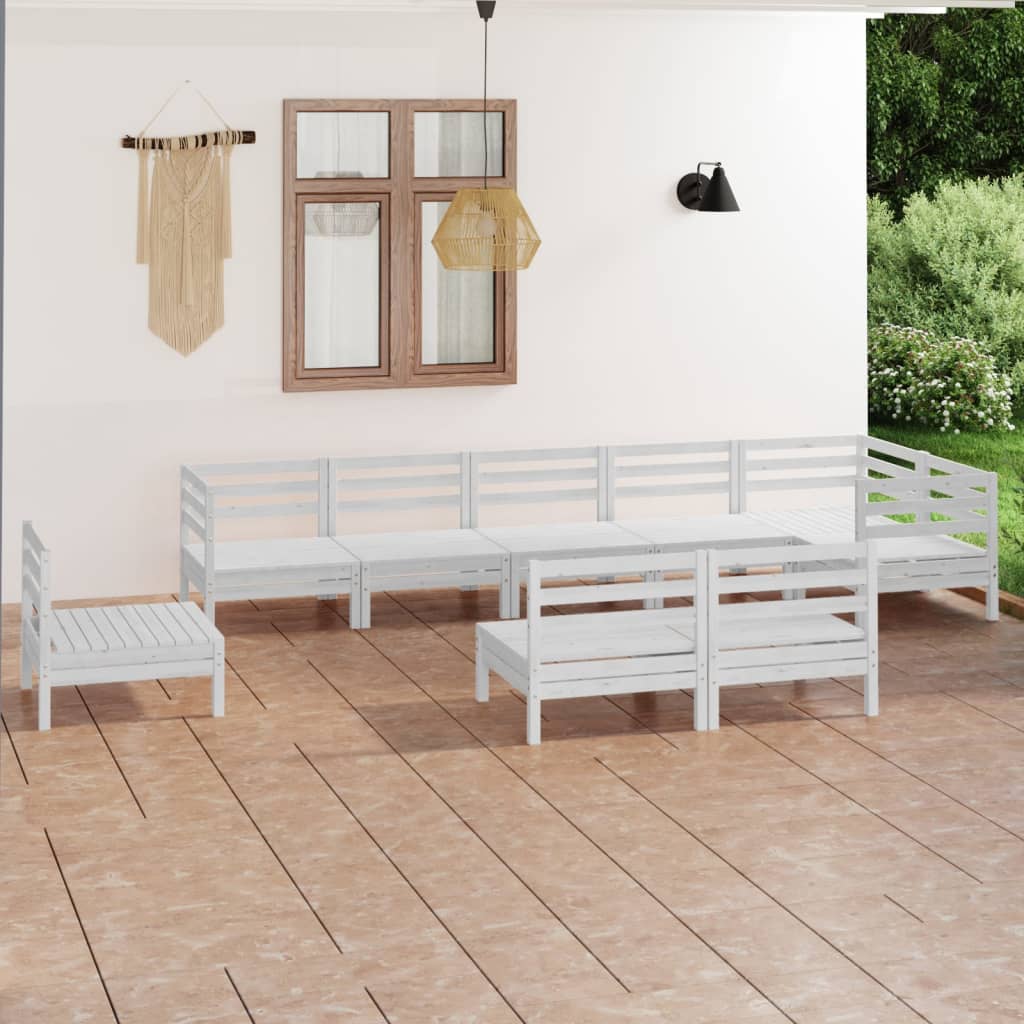 vidaXL 9 Piece Garden Lounge Set Solid Wood Pine White
