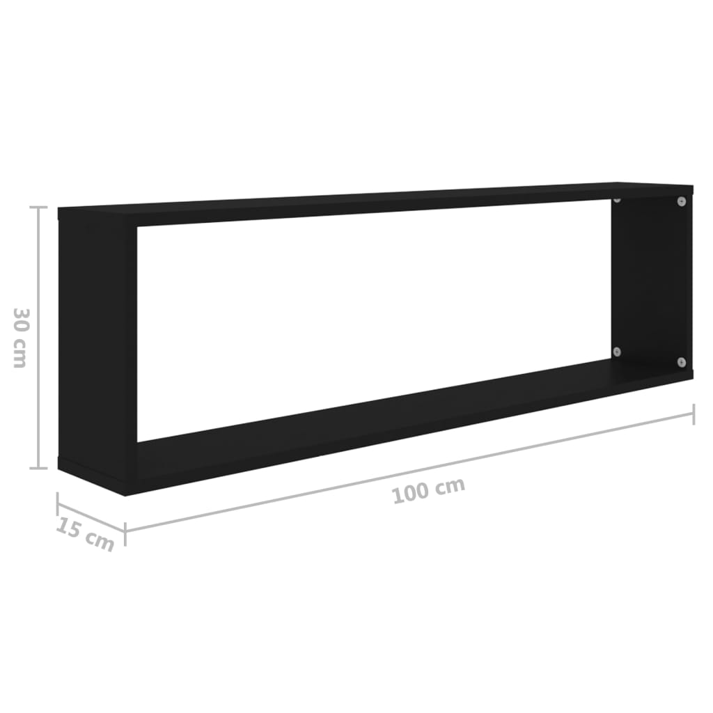 vidaXL Wall Cube Shelf 2 pcs Black 100x15x30 cm Engineered Wood