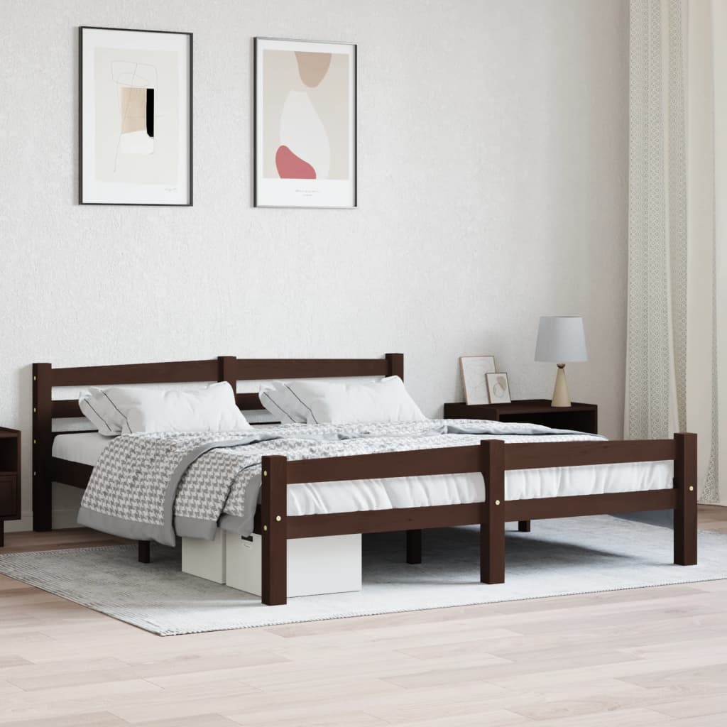 vidaXL Bed Frame Dark Brown Solid Pinewood 160x200 cm