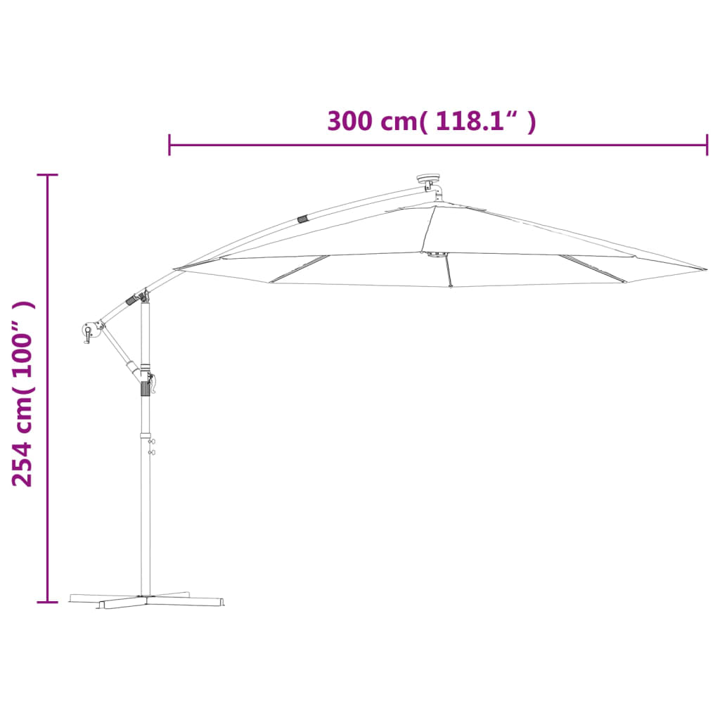 vidaXL Cantilever Umbrella with LED Lights and Steel Pole Wine Red
