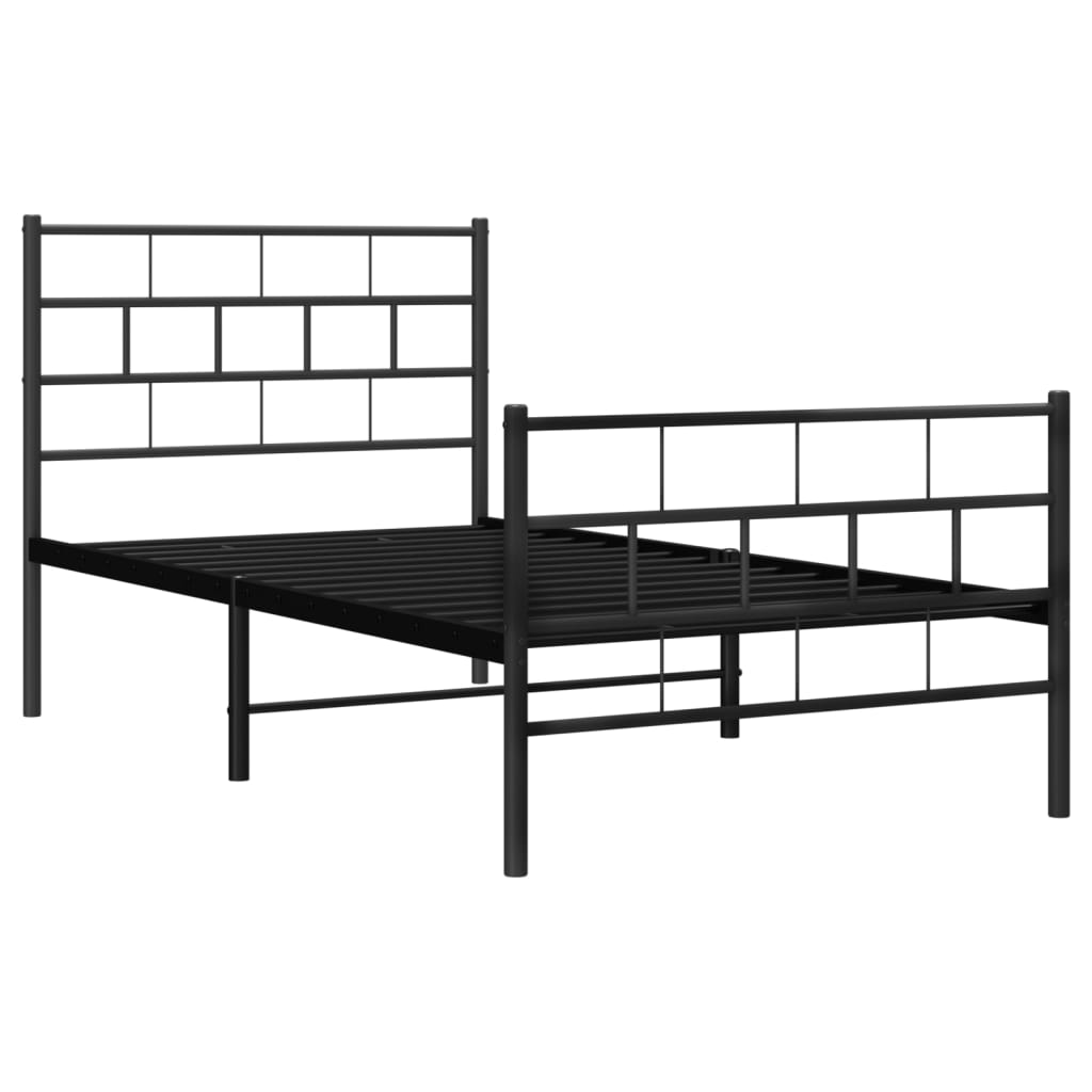 vidaXL Metal Bed Frame with Headboard and Footboard Black 100x190 cm