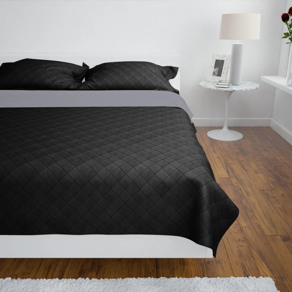 Double-sided Quilted Bedspread Black/Grey 170 x 210 cm