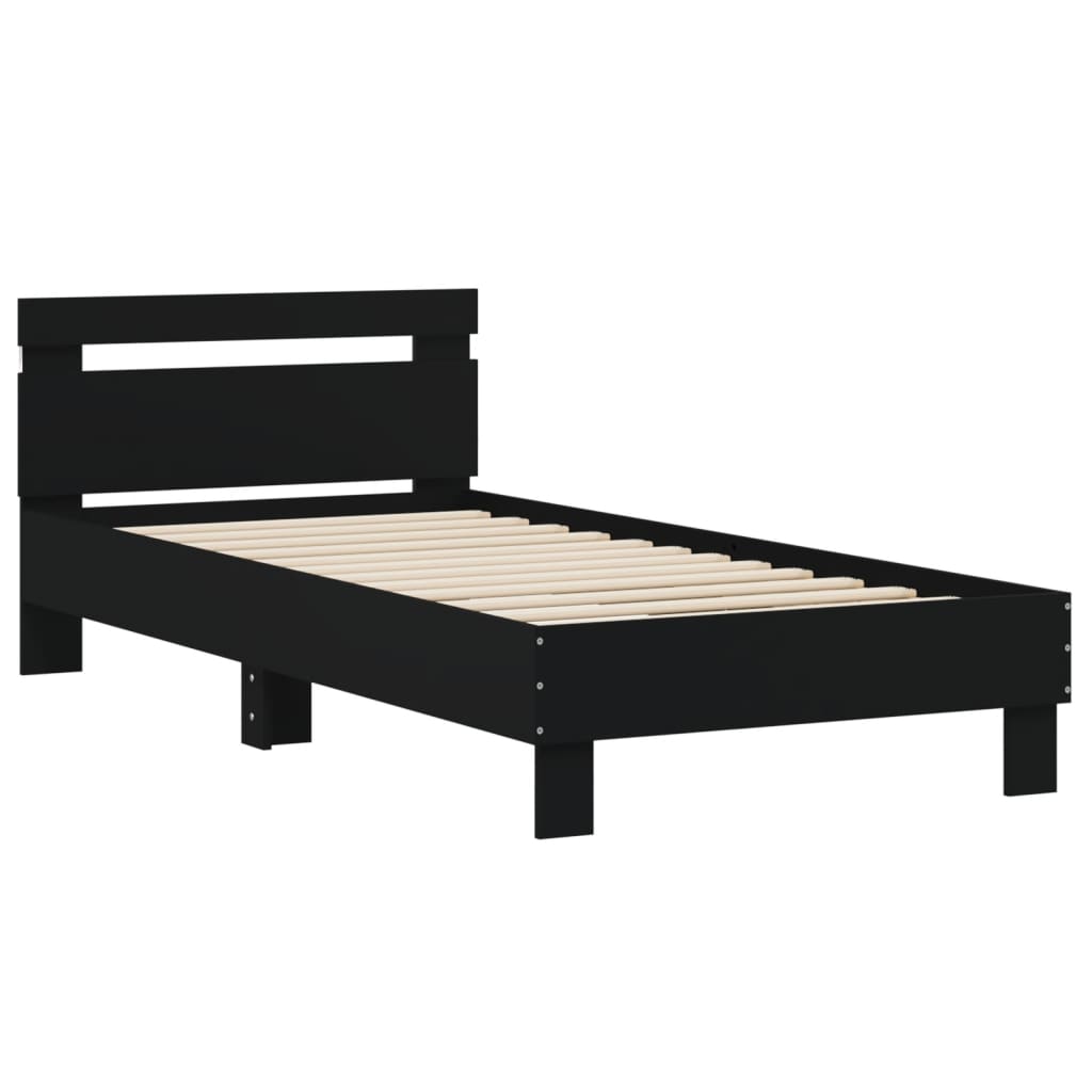 vidaXL Bed Frame with Headboard and LED Lights Black 75x190 cm Small Single