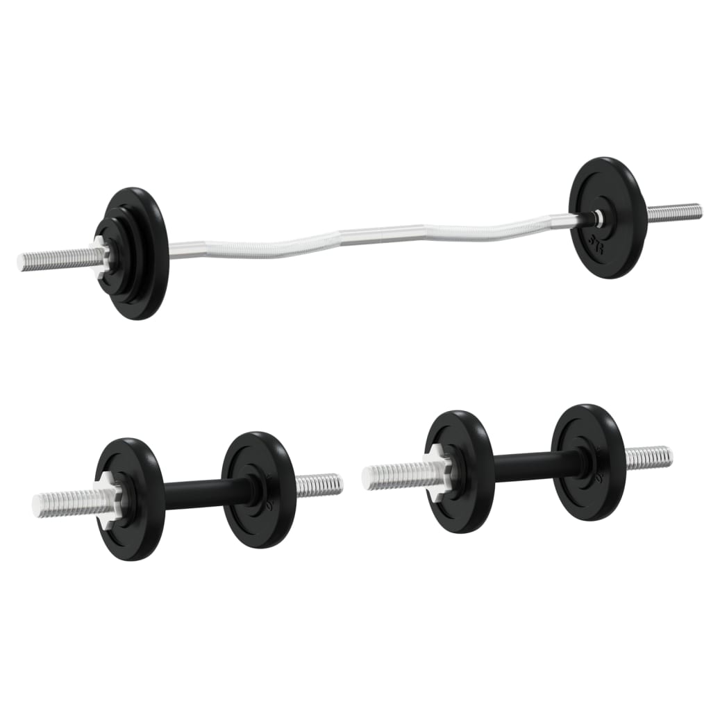 vidaXL Barbell and Dumbbell with Plates 90 kg Cast Iron vidaXL.co.uk