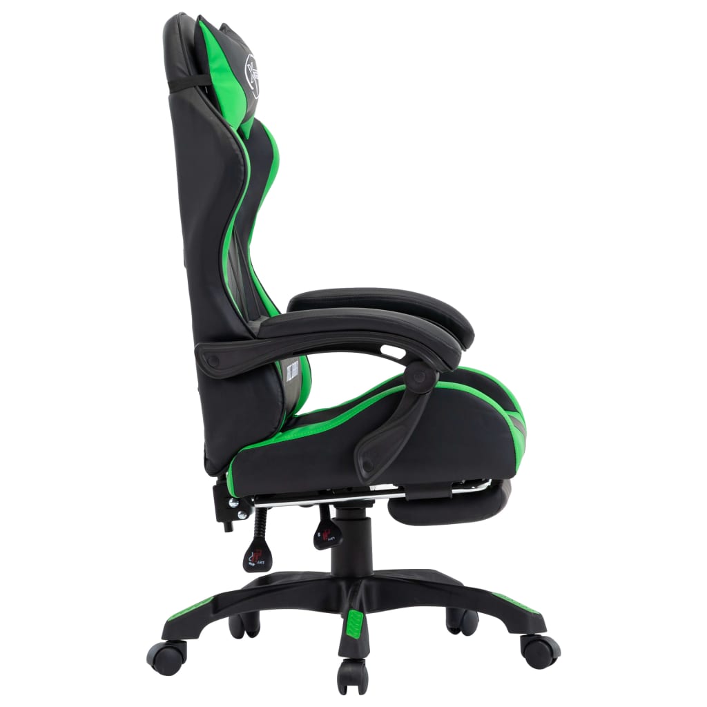 vidaXL Racing Chair with Footrest Green and Black Faux Leather