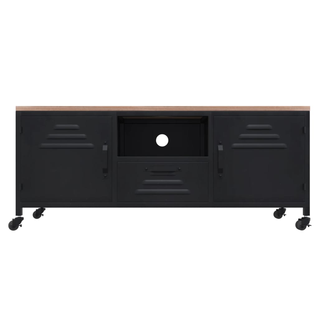 vidaXL TV Cabinet Black 110x30x43 cm Iron and Solid Wood Fir