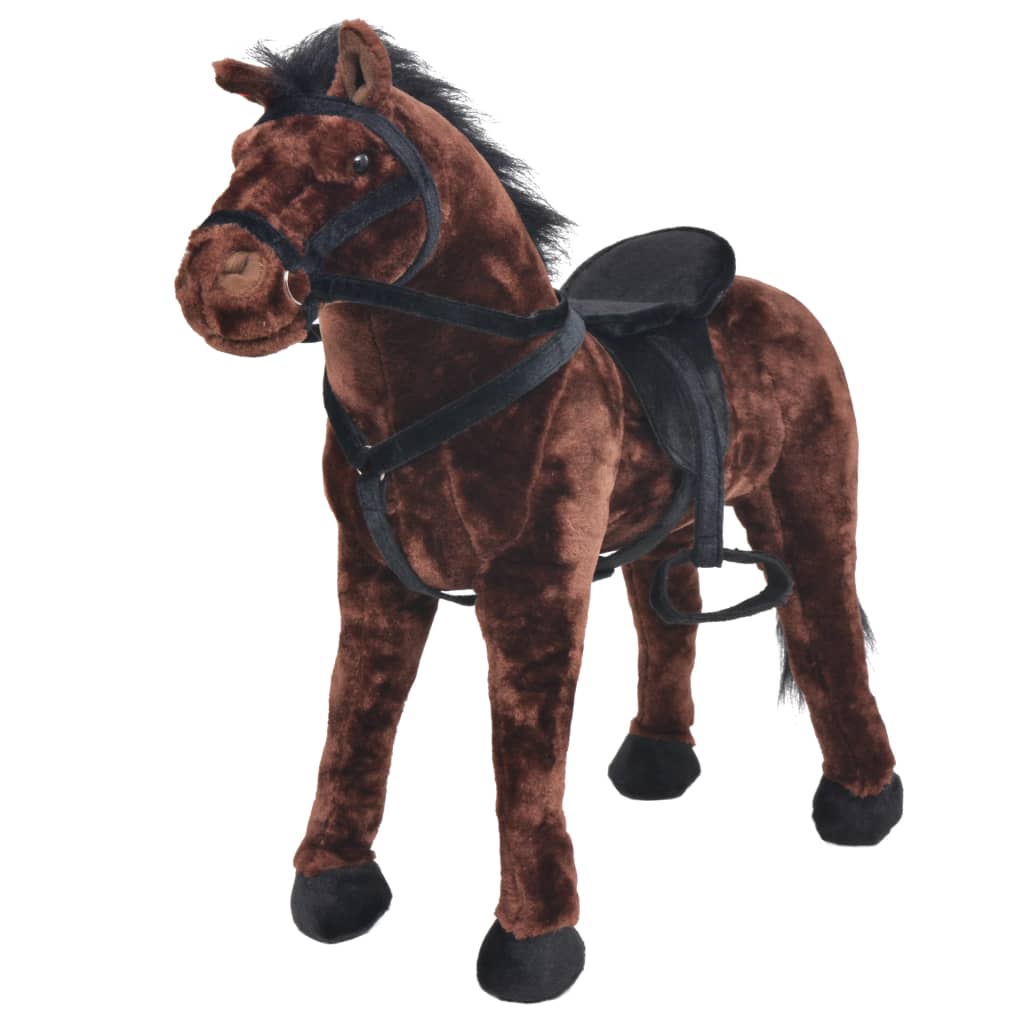 vidaXL Standing Plush Toy Horse Dark Brown XXL