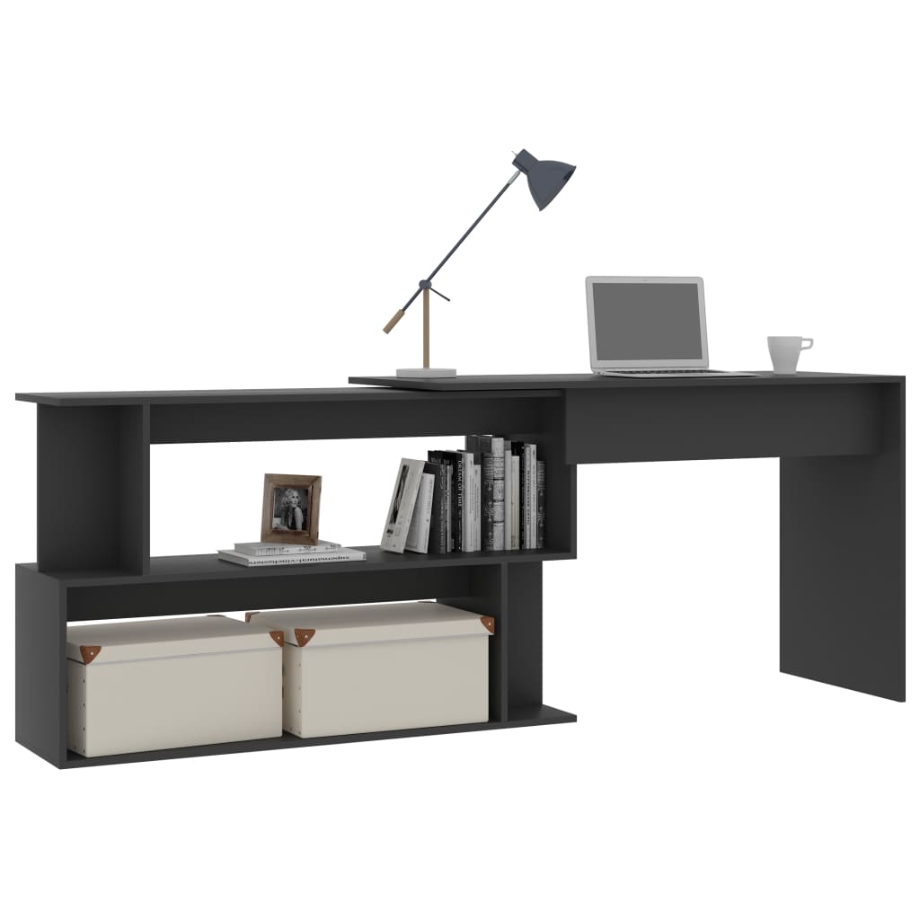 vidaXL Corner Desk Grey 200x50x76 cm Engineered Wood