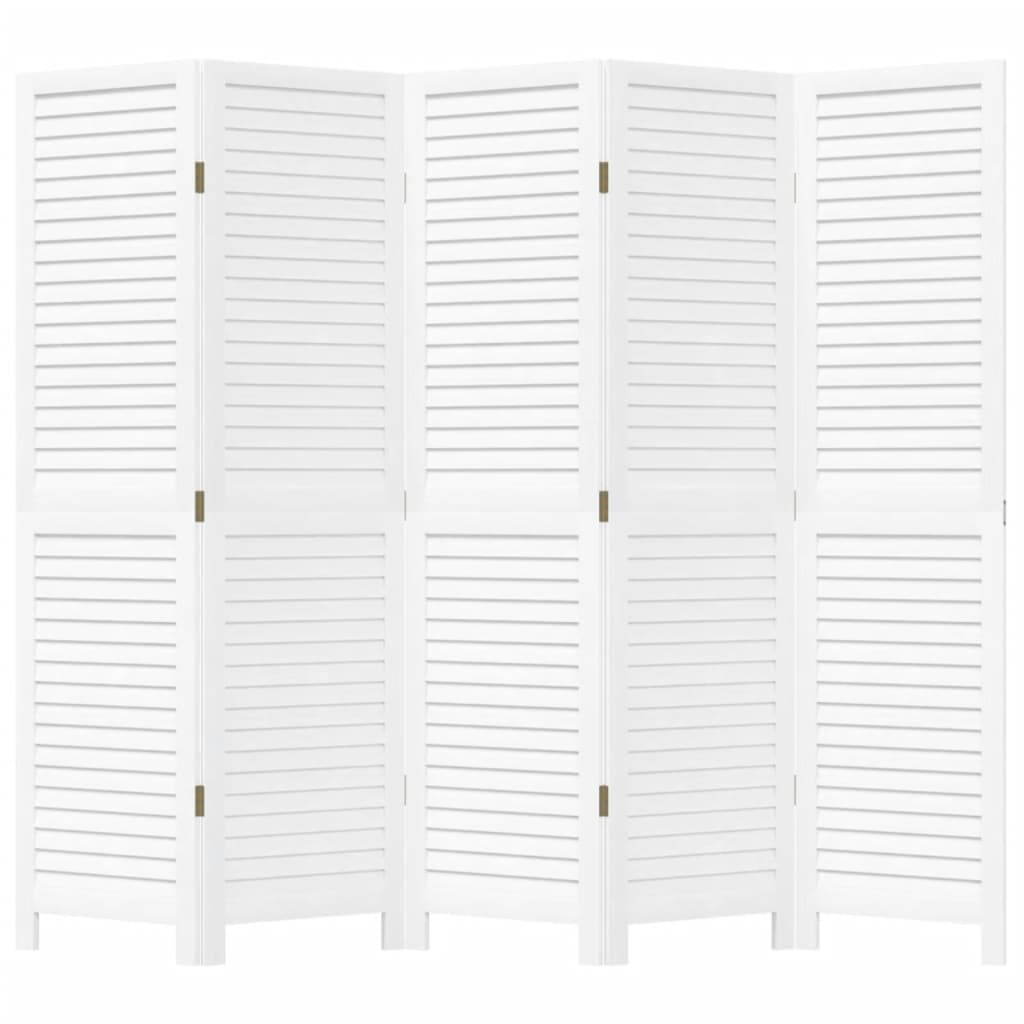 vidaXL Room Divider 5 Panels White Solid Wood Paulownia