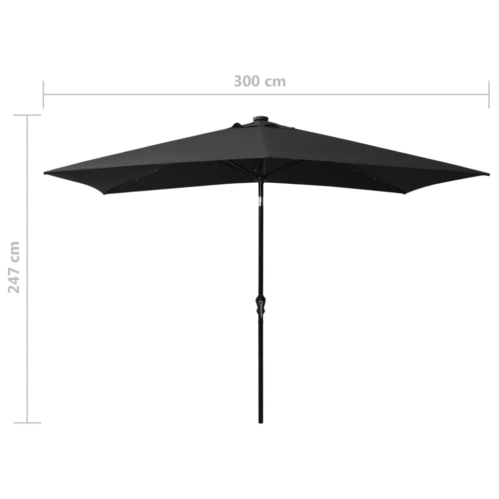 vidaXL Parasol with LEDs and Steel Pole Black 2x3 m