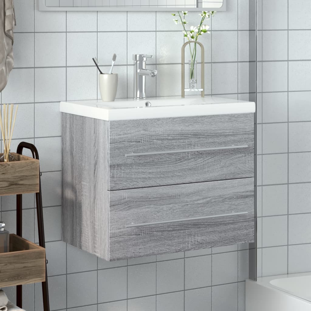 vidaXL Bathroom Sink Cabinet with Built-in Basin Grey Sonoma