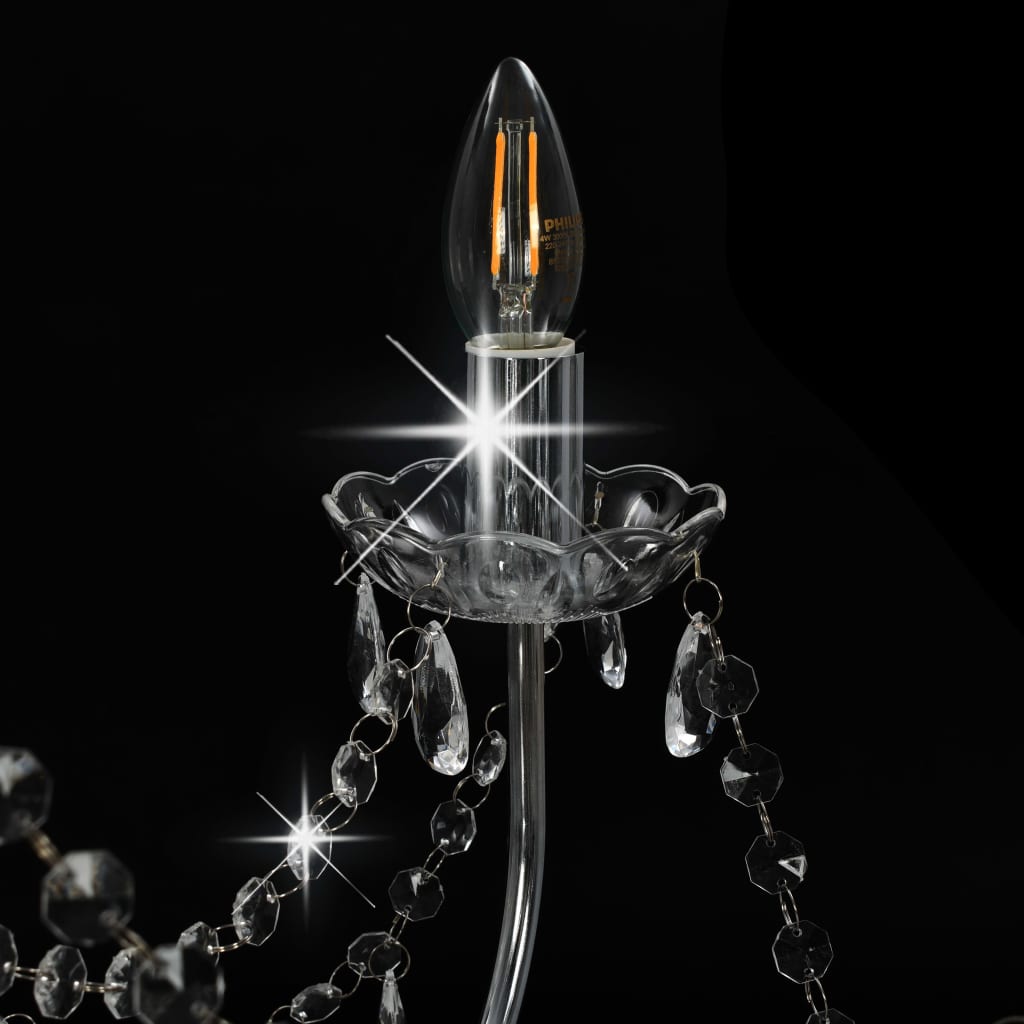 vidaXL Chandelier with Beads Silver 8 x E14 Bulbs