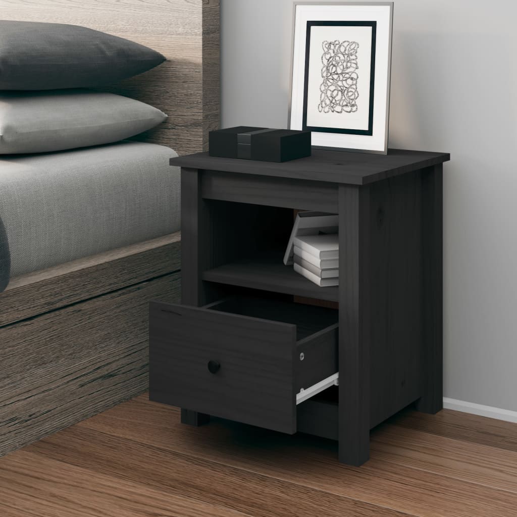 vidaXL Bedside Cabinet Grey 40x35x49 cm Solid Wood Pine