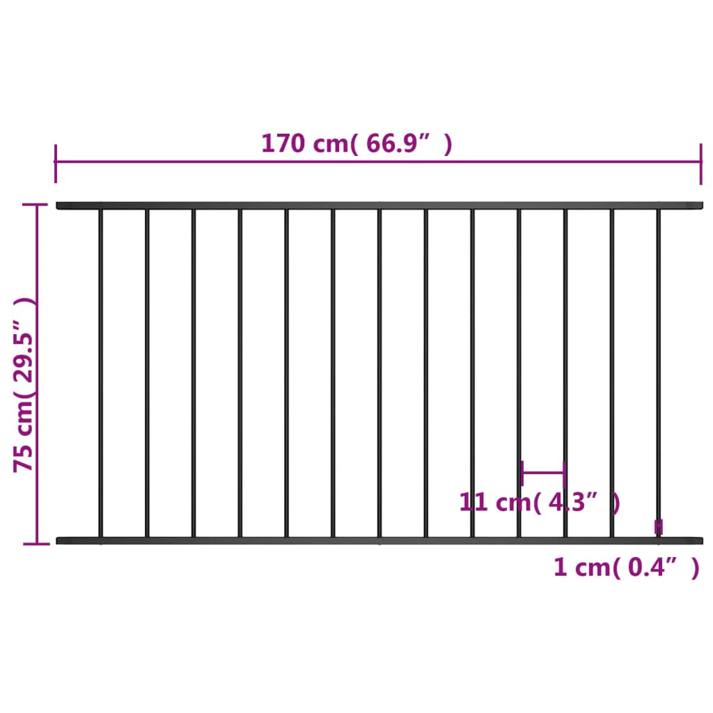 vidaXL Fence Panel Powder-coated Steel 1.7x0.75 m Black