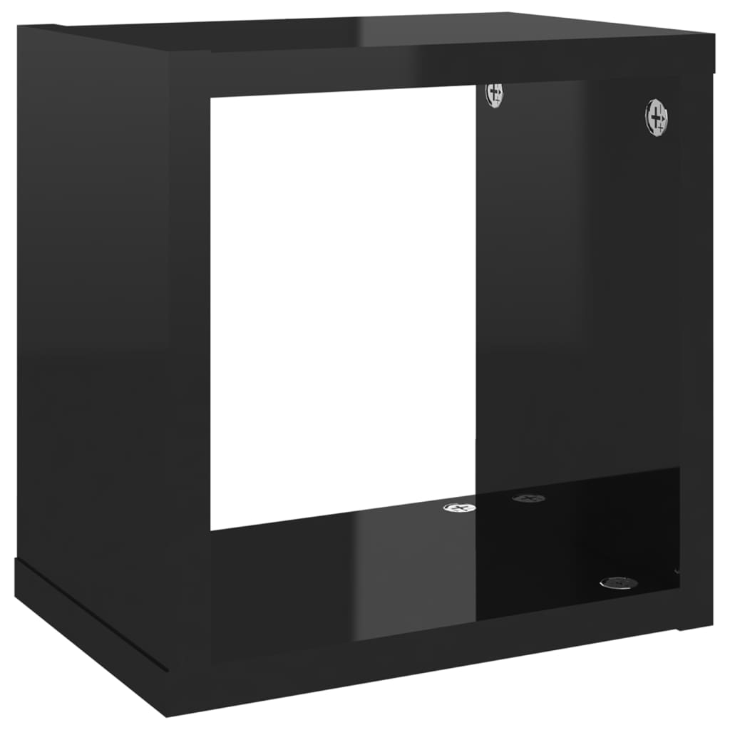 vidaXL Wall Cube Shelves 2 pcs High Gloss Black 22x15x22 cm