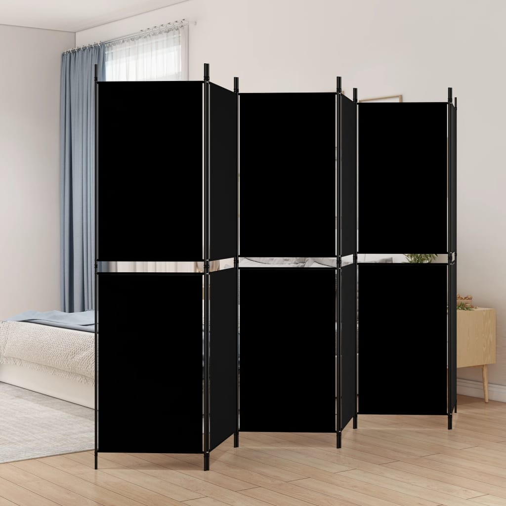 vidaXL 6-Panel Room Divider Black 300x180 cm Fabric