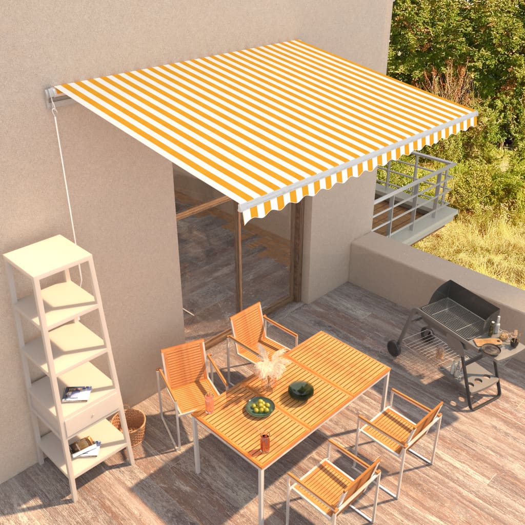 vidaXL Manual Retractable Awning 400x300 cm Yellow and White