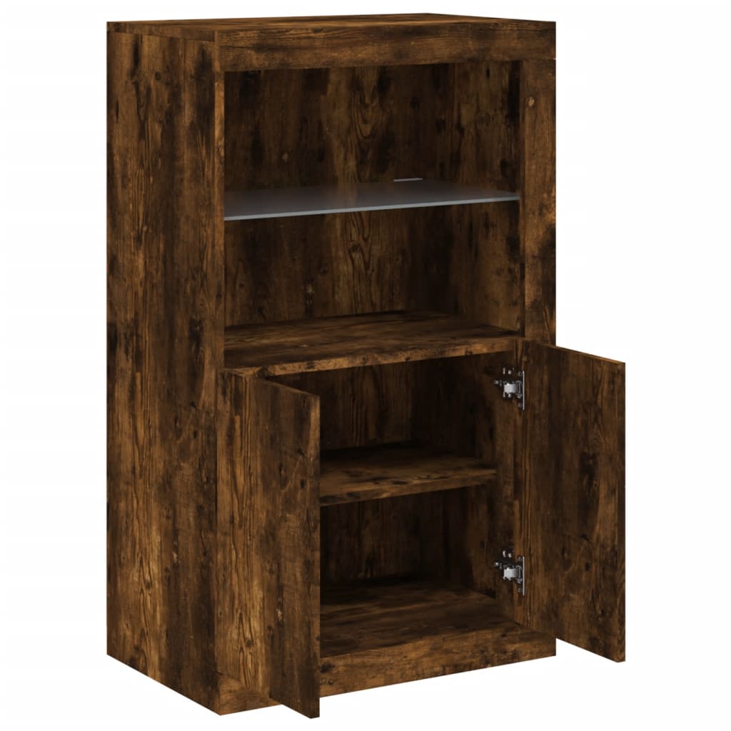 vidaXL Side Cabinet with LED Lights Smoked Oak Engineered Wood