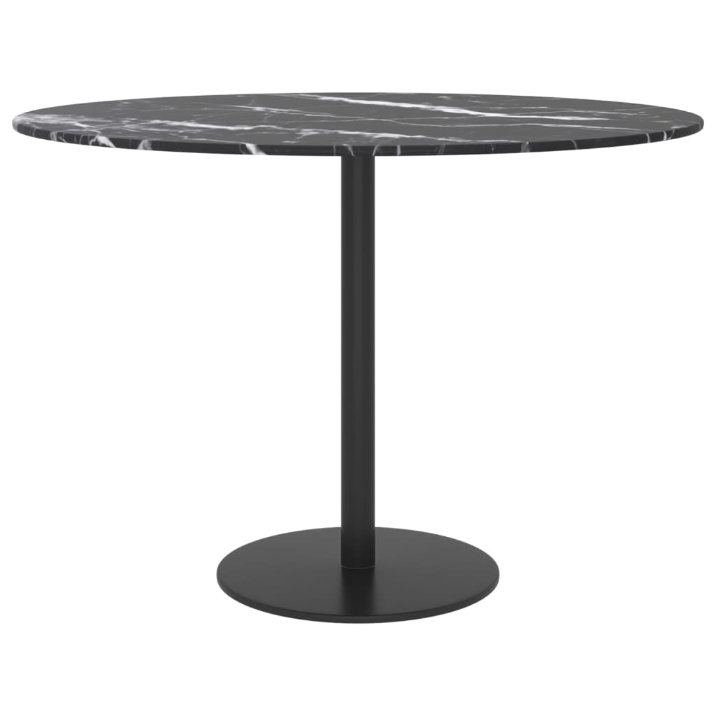 vidaXL Table Top Black Ø60x0.8 cm Tempered Glass with Marble Design