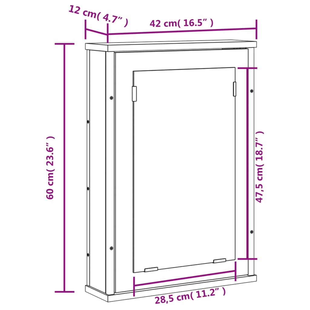 vidaXL Bathroom Mirror Cabinet Grey Sonoma 42x12x60 cm Engineered Wood