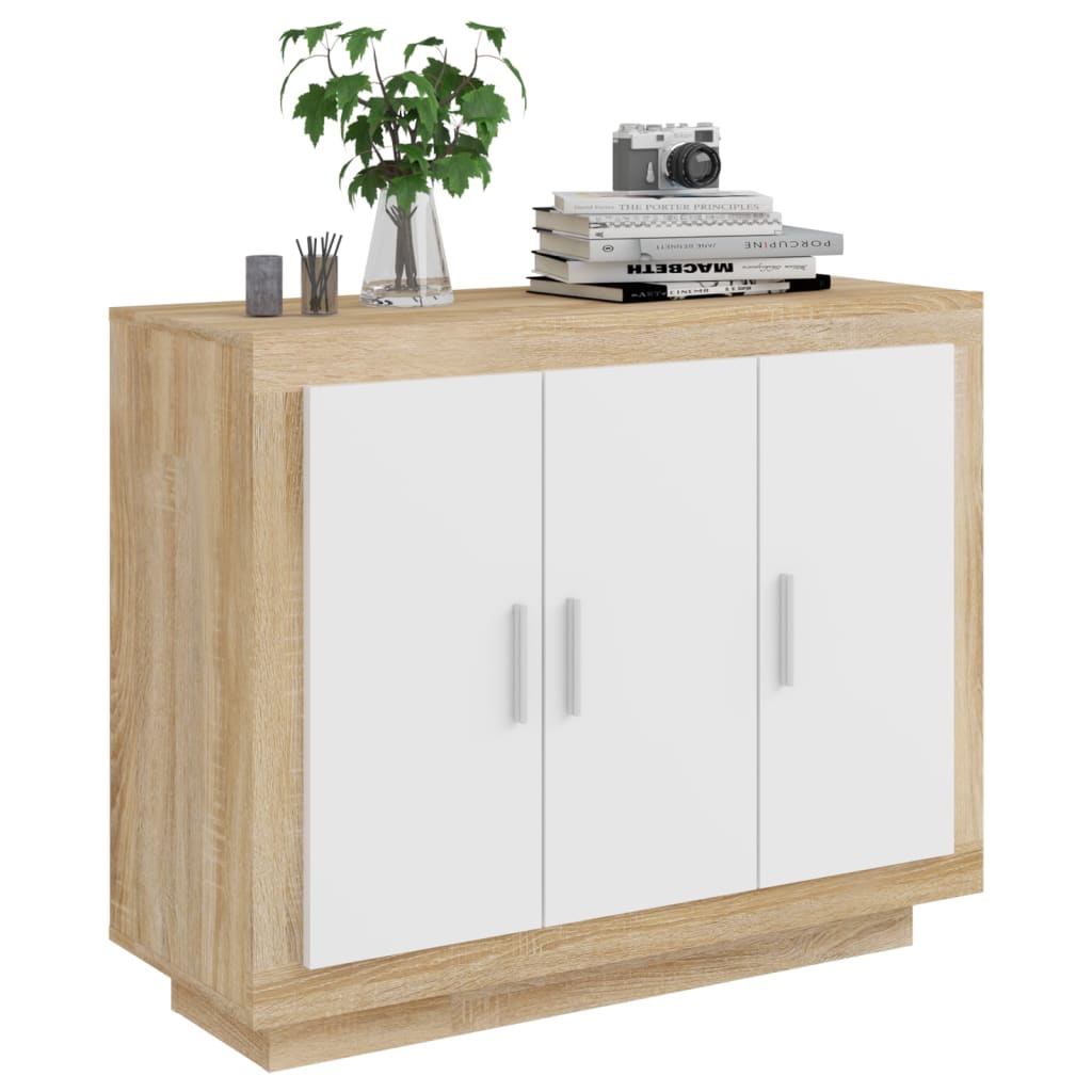 vidaXL Sideboard White and Sonoma Oak 92x35x75 cm Engineered Wood