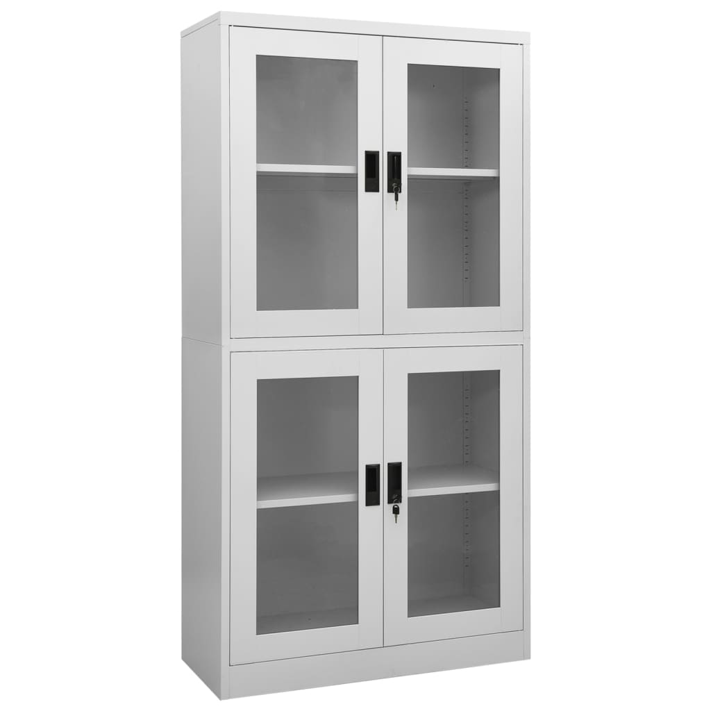 vidaXL Office Cabinet Light Grey 90x40x180 cm Steel and Tempered Glass