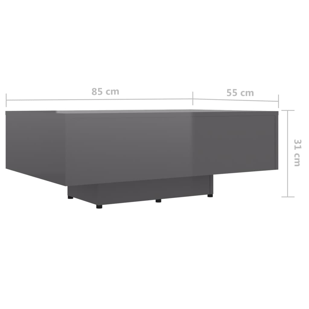 vidaXL Coffee Table High Gloss Grey 85x55x31 cm Engineered Wood