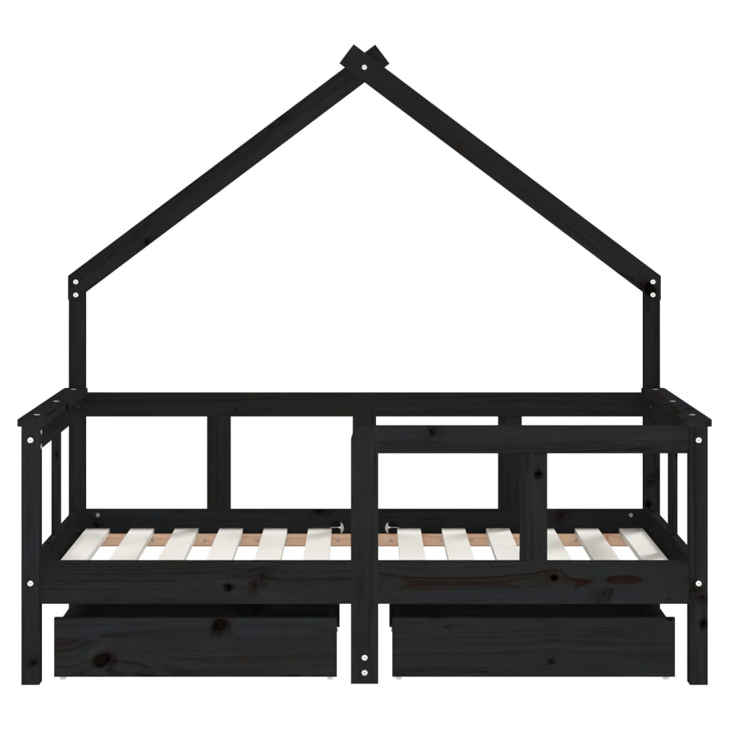 vidaXL Kids Bed Frame with Drawers Black 70x140 cm Solid Wood Pine