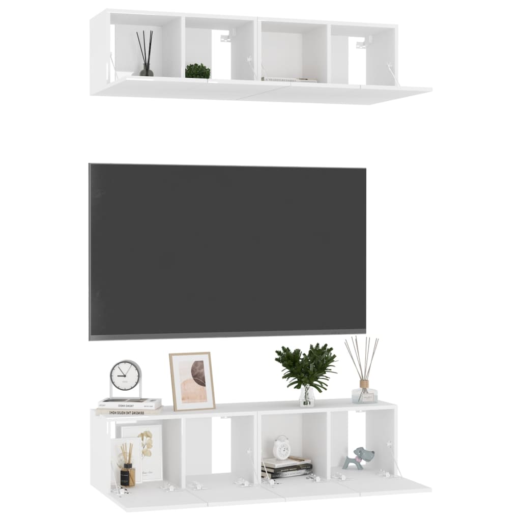 vidaXL TV Cabinets 4 pcs High Gloss White 60x30x30 cm Engineered Wood