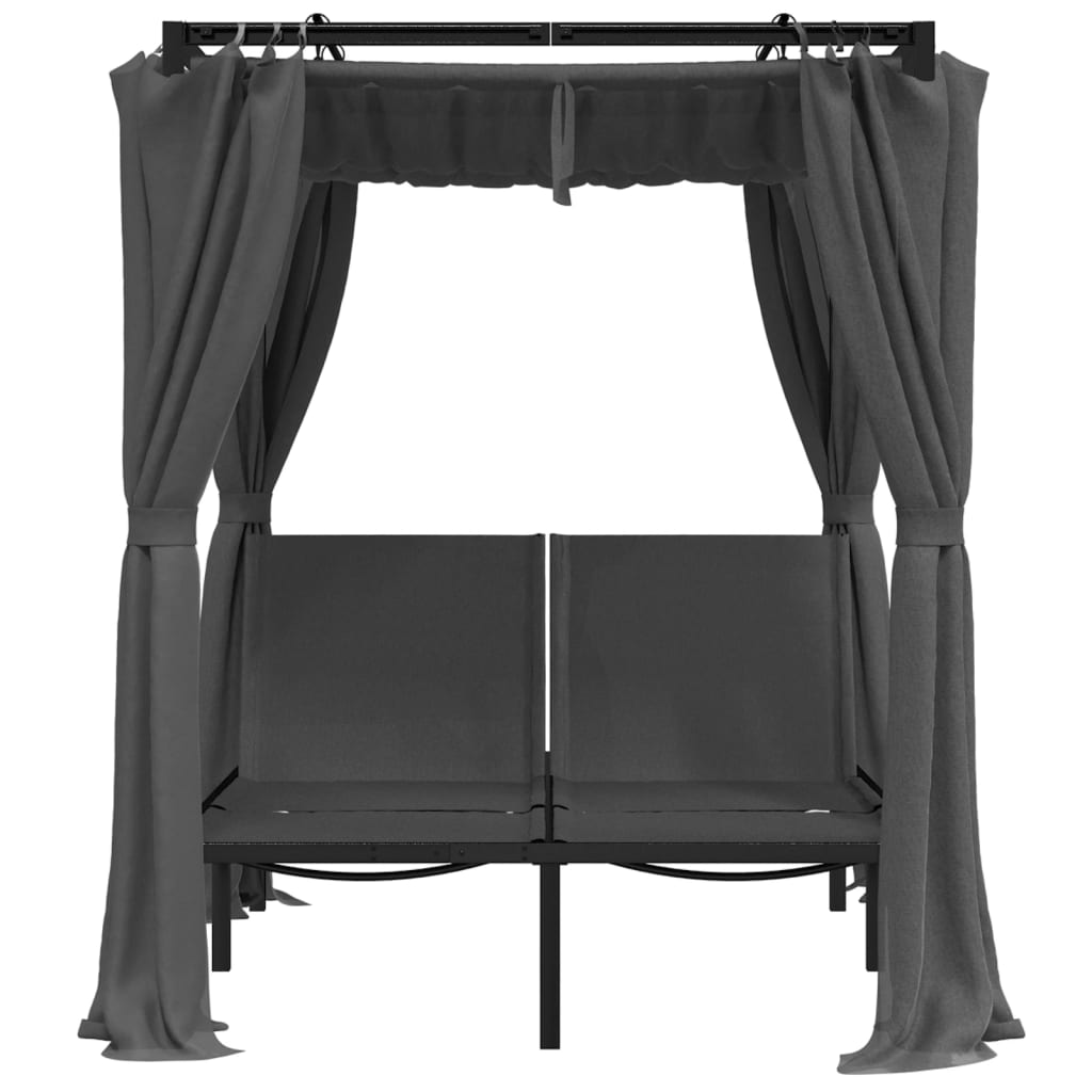 vidaXL Double Sun Lounger with Side and Top Curtains Anthracite