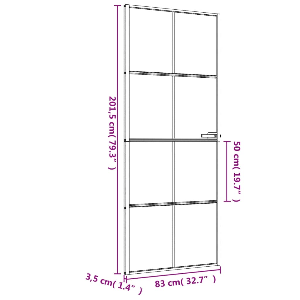 vidaXL Interior Door Slim Black 83x201.5 cm Tempered Glass and Aluminium