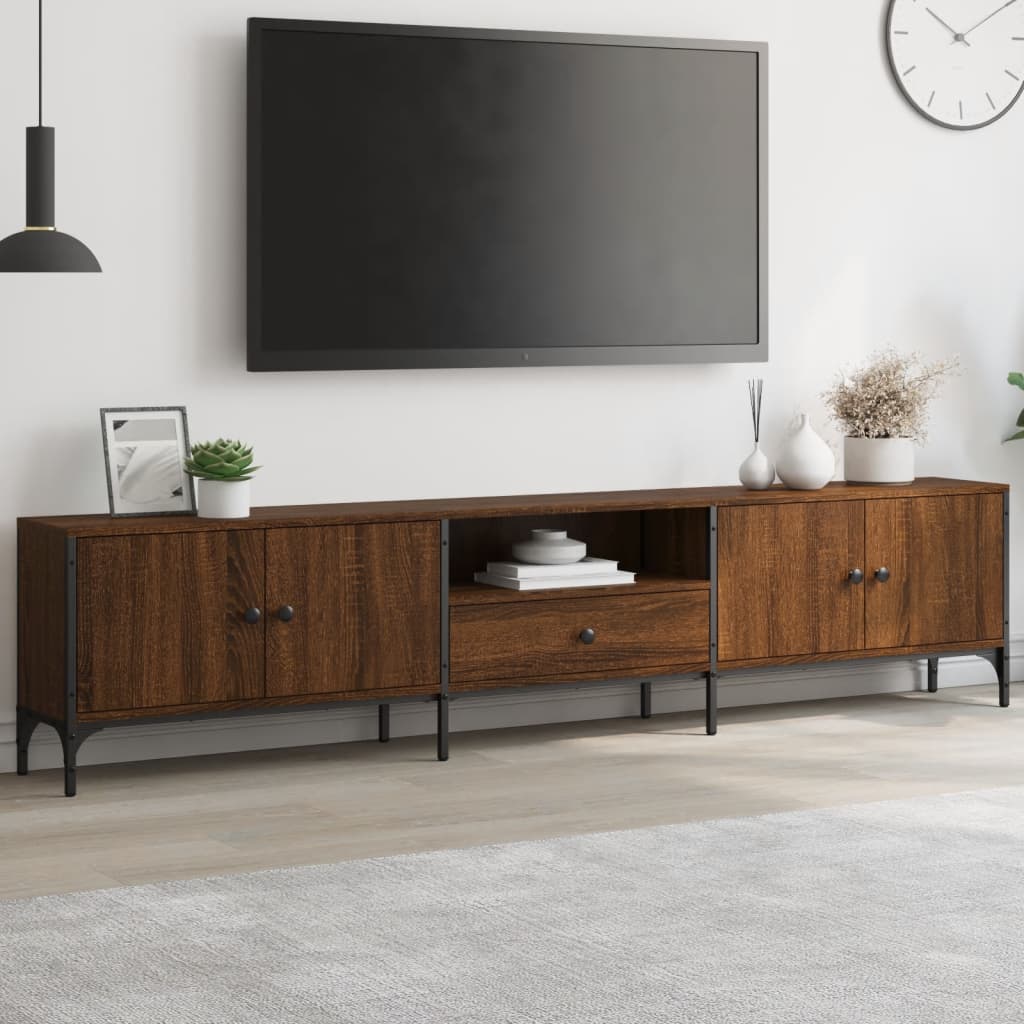 vidaXL TV Cabinet with Drawer Brown Oak 200x25x44 cm Engineered Wood