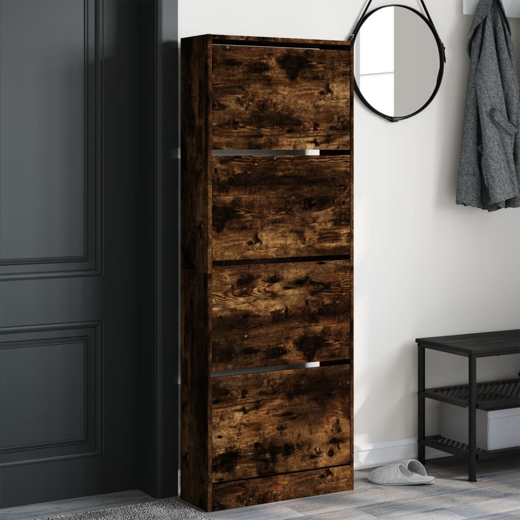 vidaXL Shoe Cabinet Smoked Oak 60x21x163.5 cm Engineered Wood