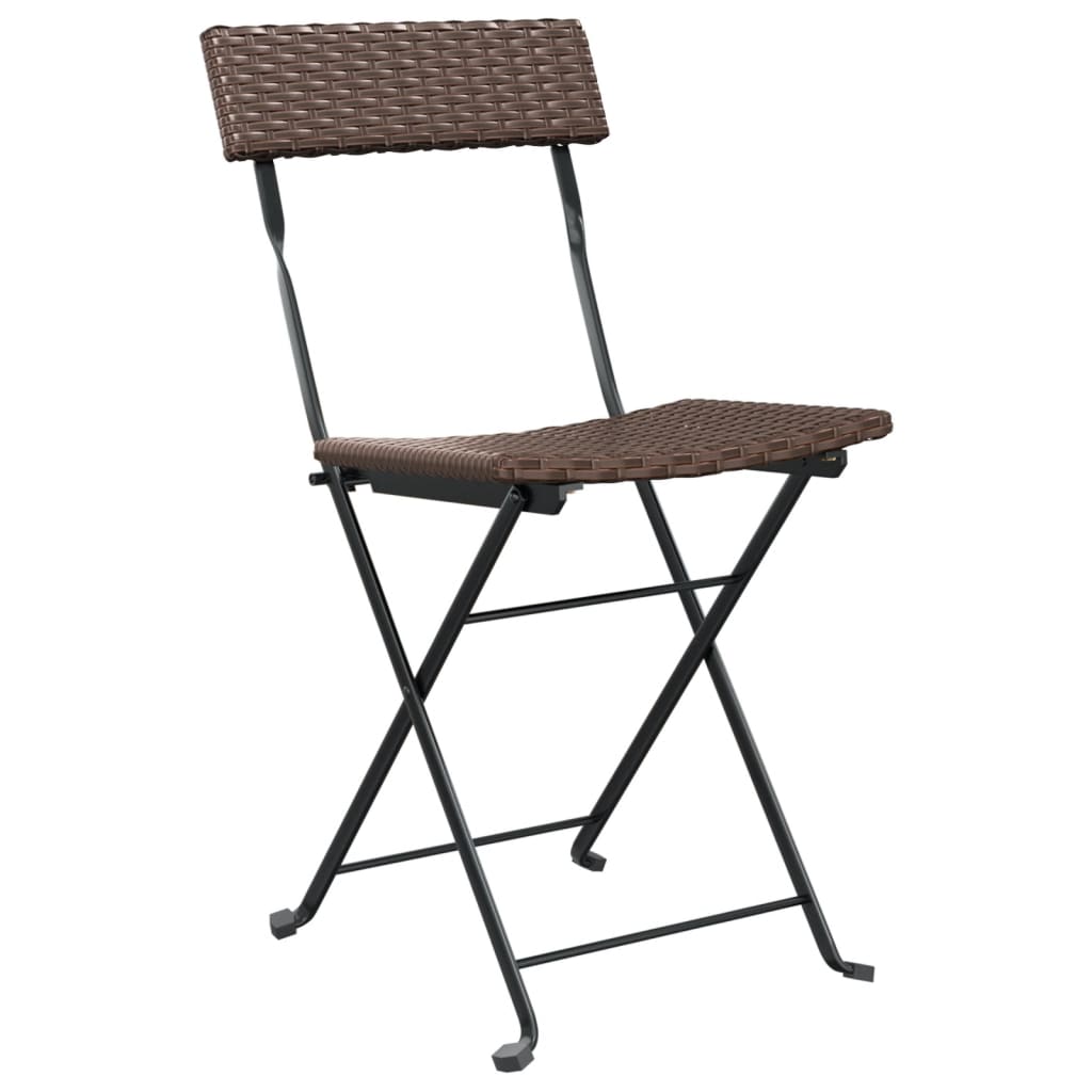 vidaXL Folding Bistro Chairs 2 pcs Brown Poly Rattan and Steel