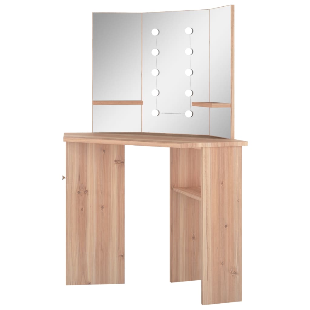 vidaXL Corner Dressing Table with LED Oak 111x54x141.5 cm