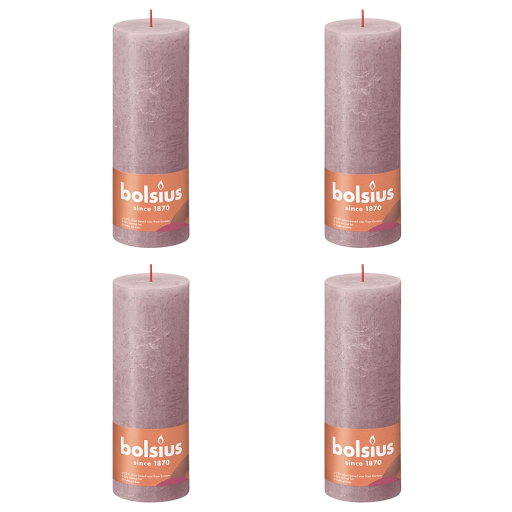 Bolsius Rustic Pillar Candles Shine 4 pcs 190x68 mm Ash Rose
