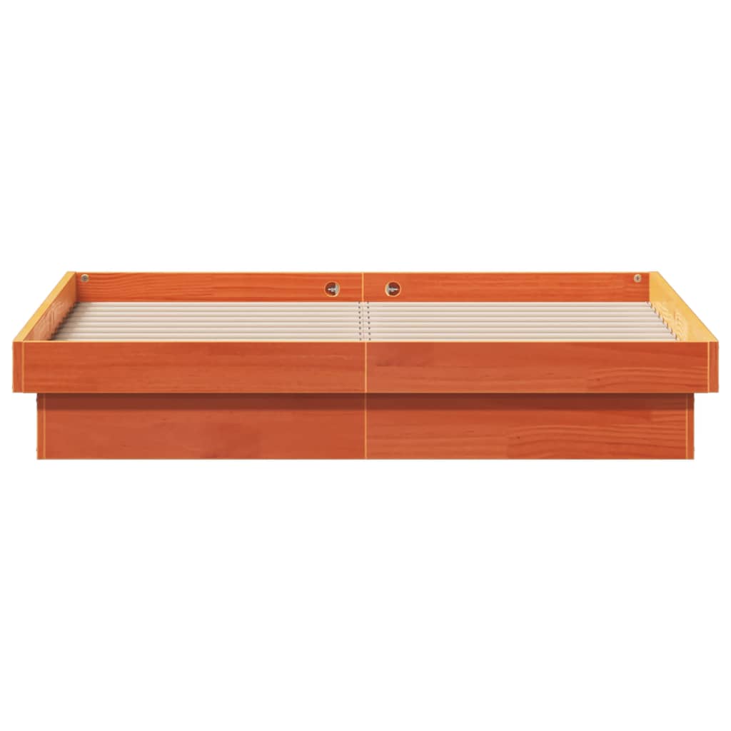 vidaXL LED Bed Frame Wax Brown 120x190 cm Small Double Solid Wood Pine