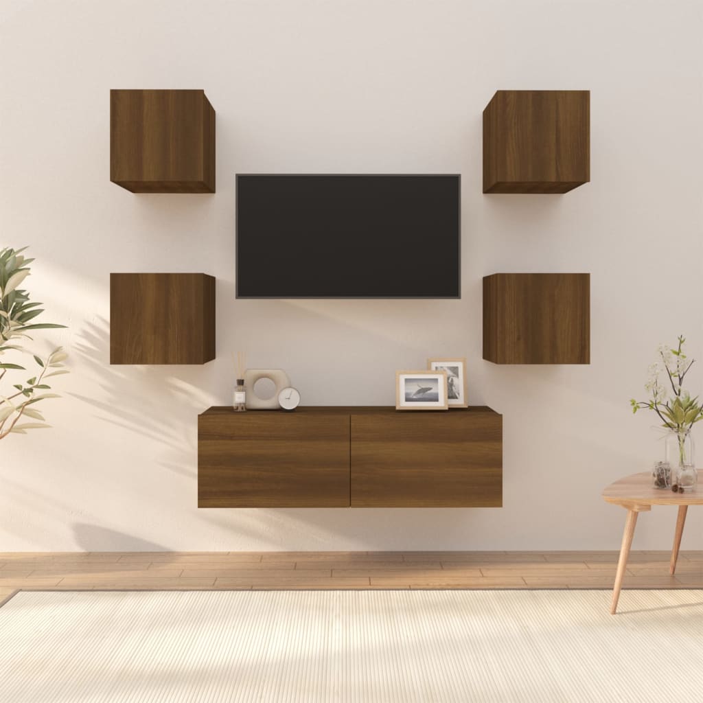 vidaXL Wall-mounted TV Cabinet Set Brown Oak Engineered Wood