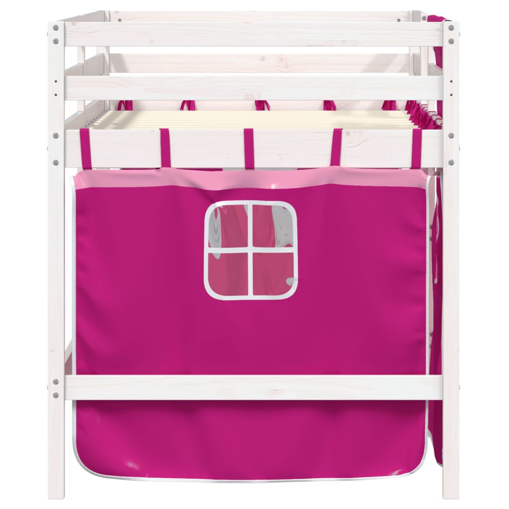 vidaXL Kids' Loft Bed with Curtains Pink 90x190 cm Solid Wood Pine